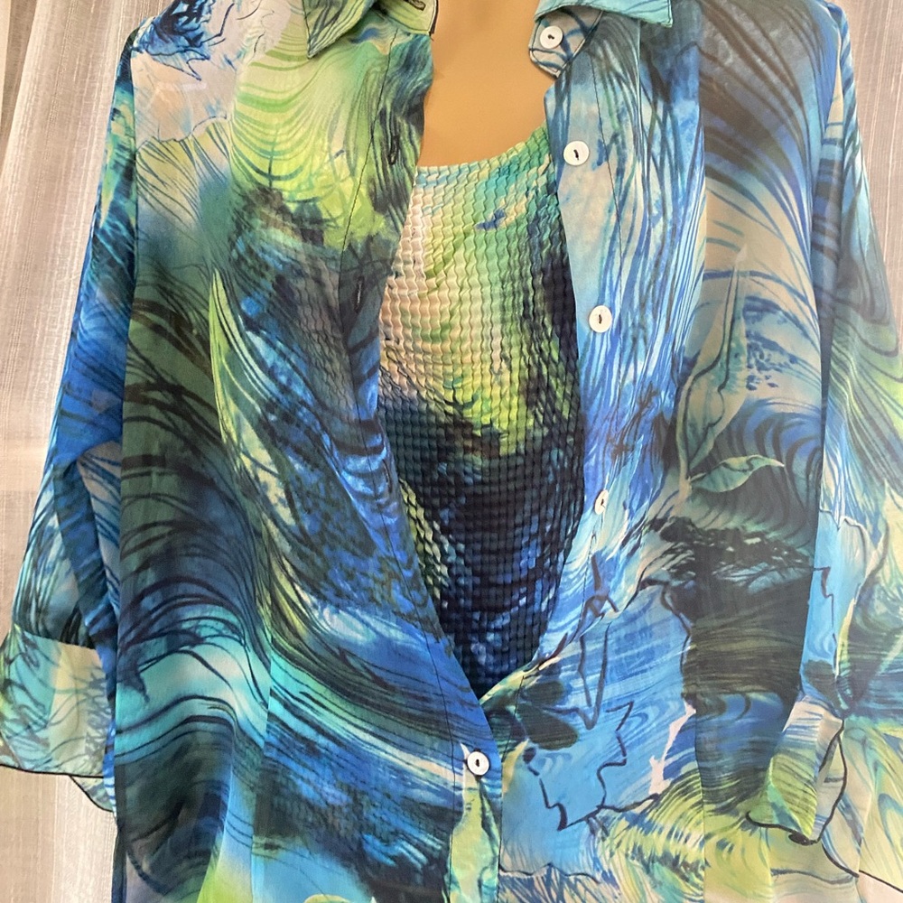 Blue and Green Women's Top 2PCS